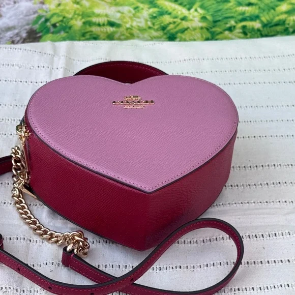Coach RARE color block pink red HEART crossbody bag. NEW WITHOUT TAGS - Picture 11 of 16